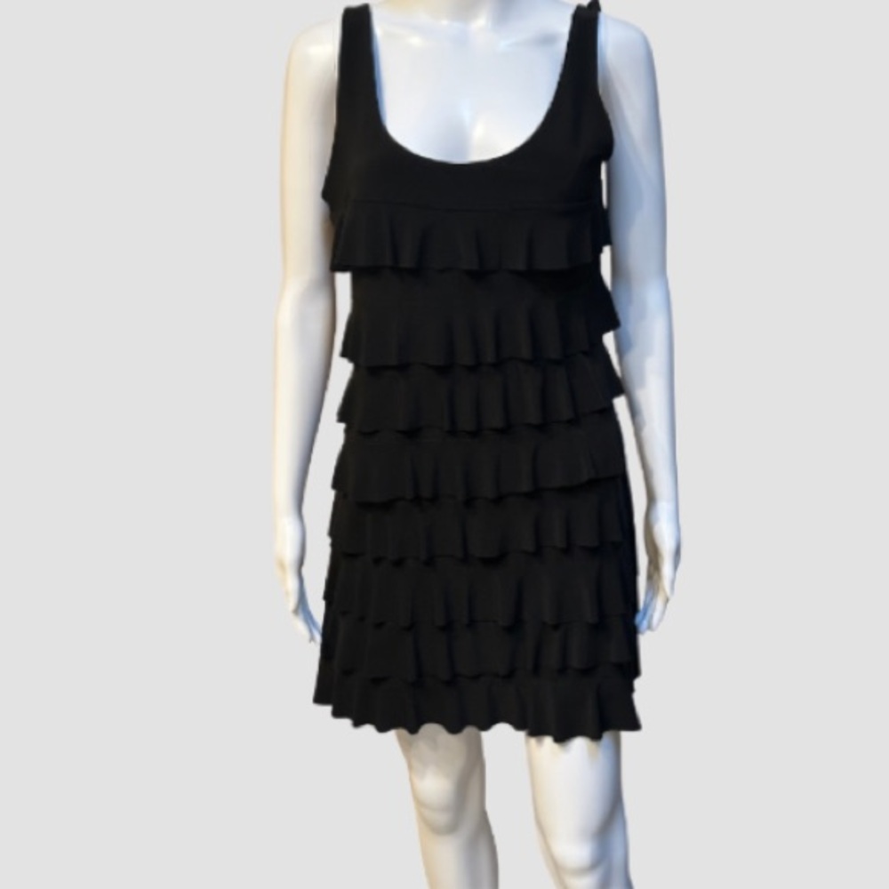 Joseph Ribkoff Perfect Little Black Sleek Slip on Tiered Ruffle Detail Dress | 8